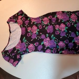Black dress with purple and pink floral prints